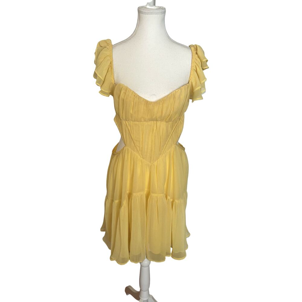 ASOS Yellow Ruffle Sleeve Cutout Midi Dress
